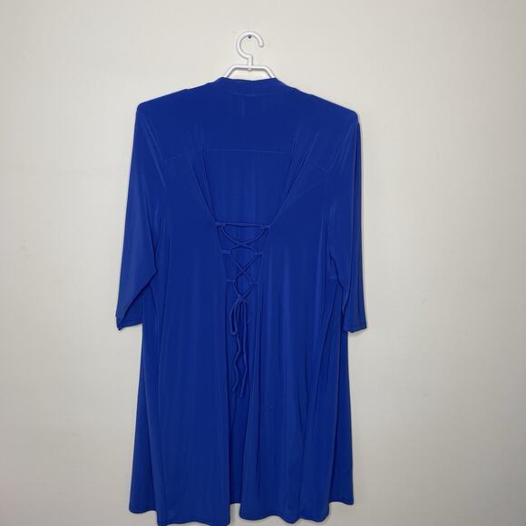 NINA LEONARD Blue Jersey Knit Stretch Duster Cardigan Kimono Lace Up Back Sz 3X - Picture 5 of 11